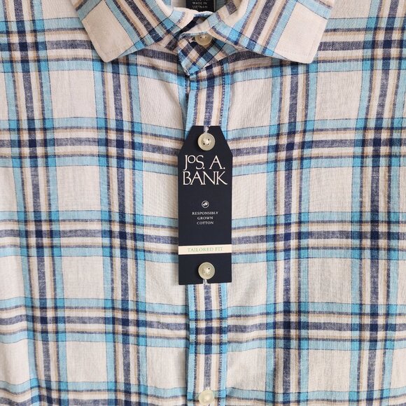 XXL Linen Cotton Shirt Blue Check White Multicolor Jos A Bank New Nwt Mens Size - Picture 6 of 17